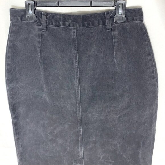 Vintage Leigh Morgan Washed Black Denim Button Front Midi Pencil Skirt L - Picture 9 of 13